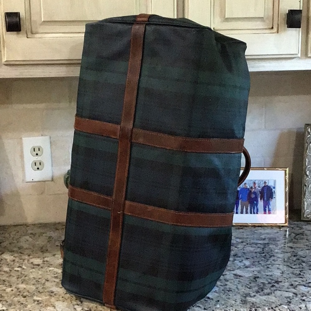 Vintage Polo Ralph Lauren Black Plaid Watch Boston Travel Duffle Bag Polo Green - Picture 8 of 13